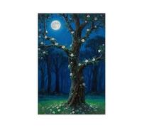 IYTAFGYT Stampa artistica da parete su tela, motivo: luna piena tra gli alberi, foresta misteriosa di mezzanotte, 40 x 60 cm
