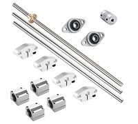 iYueMps - Custodia in acciaio temprato da 8 mm, per aste a movimento lineare, guide per alberi+T8 trapezoidale per vite di piombo e asta di accoppiamento, supporto per cuscinetti (350 mm, 1 set)