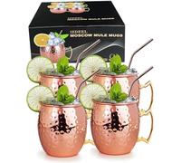 izdeel Bicchieri Moscow Mule Rame Mug 550ml Bicchieri per Cocktail Gin Birra Bevande Fredde, Casa, Bar, Feste, San Valentino, Compleanno, Regali, Scatola (4 Tazze & 4 Cannucce)