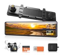 iZEEKER 4K Doppia Dash Cam, 4K Telecamera per Specchio Retrovisore Auto, Telecamera per Auto con Scheda 64GB, GPS, Display da 12", Sensore G, Assistenza al Parcheggio, Modalità parcheggio 24H