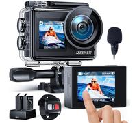 iZEEKER Action Cam 4K, 24MP HD Fotocamera Subacquea Impermeabile 40M Telecamera per Casco con Doppio Schermo, Microfono Esterno, Telecomando 2.4G, Batteria 2x1350mhA