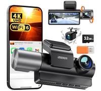 iZEEKER Dash Cam 3 Canali 4K con Scheda da 32GB GRATUITA, 4K+1080P+1080P Anteriore,Posteriore e Interna con WDR, WiFi 6, Angolo Larghezza 170°,Registrazione in Loop,Sensore G,Modalità Parcheggio 24H