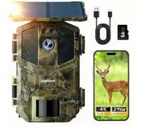 iZEEKER Fototrappola App, 4K UHD 64MP Solare Fotocamera Caccia con Scheda SD 64GB & Batteria Ricaricabile da 5200mAh, WiFi Bluetooth, Visione Notturna, Impermeabile IP66 per Monitoraggio Fauna