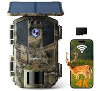 iZEEKER Solare WiFi Fototrappola 4K 64MP con Scheda Micro SD 32GB, Bluetooth Fototrappola con 5200 mAh Batteria, Visione Notturna, 0,1s Tempo di Scatto Attivato dal Movimento per Monitoraggio Fauna