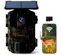iZEEKER Solare WiFi Fototrappola 4K 64MP con Scheda Micro SD 32GB, Bluetooth Fototrappola con 5200 mAh Batteria, Visione Notturna, 0,1s Tempo di Scatto Attivato dal Movimento per Monitoraggio Fauna