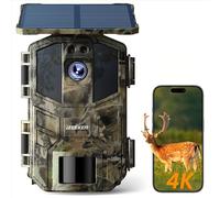 iZEEKER Solare WiFi Fototrappola 4K 64MP con Scheda Micro SD 32GB, Bluetooth Fototrappola con 5200 mAh Batteria, Visione Notturna, 0,1s Tempo di Scatto Attivato dal Movimento per Monitoraggio Fauna