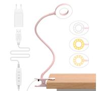 iZELL Lampada da Lettura 23 LED con Caricatore USB Lampada con Pinza-3 Colore e 10 Luminosità, 40 CM Blocca 99.99% della Luce Blu Lampada Scrivania con Morsetto per Libro, Lavoro, Letto, Tavolo-Rosa