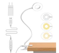 iZELL Lampada da Lettura 23 LED con Caricatore USB Lampada con Pinza-3 Colore e 10 Luminosità, 70 CM Blocca 99.99% della Luce Blu Lampada Scrivania con Morsetto per Libro, Lavoro, Letto, Tavolo-Bianco