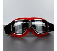 IZHAOGJING Mascherina Moto, Mascherina Motocross Occhiali da moto in pelle Occhiali da pilota vintage Antivento Universali for esterni Bicicletta Ciclismo Sci(Red Frame-Clear)