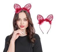 IZHIUTP Cerchietto con orecchie di gatto, grazioso cerchietto per capelli in pizzo per gattino, coniglietto sexy, in plastica, per luna di miele, nero/bianco/rosa/rosso/rosa (taglia universale) (rosso