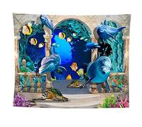 izielad Tartaruga di Mare Animale Pesce Tropicale Delfino Barriera Corallina Oceano Sott'Acqua Grande Arazzo da Appendere a Parete per Camera da Letto Soggiorno Dormitorio Arredamento 73X95CM