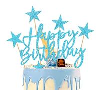 iZoeL 2 Set Blu Stella Torta Topper, Buon Compleanno Decorazione Della Torta Per Uomo Ragazzi Feste Di Compleanno