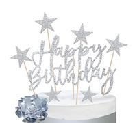 iZoeL Argento Torta Topper 2 Set, Buon Compleanno Stella Decorazione Torte