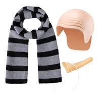 iZoeL Cappello Calvo Costume Halloween/Carnevale/Ball Masquerade - Cappello Calvo Lattice Sciarpa a Righe Nasi Lunghi pour Uomo Adulto