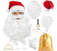 iZoeL Costume Babbo Natale per Adulti - Accessori Completi: Cappello, Parrucca, Barba, Campane, Occhiali, Guanti e Sacchi