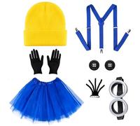 iZoeL Costume Giallo Kit Occhiali Accessori Cappello Giallo Costume Carnevale/Halloween/Ballo in Maschera/Cosplay - Occhiali Cappello Tutù Guanti Neri Bretelle Bottoni