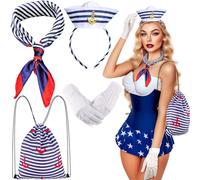 iZoeL Costume Marinaio Costume Carnevale Cerchietto Marinaio Donne Accessori Marinaio Costumi Carnevale Bambina, Cerchietto con Cappello da Marinaio Sciarpa da Marinaio Guanti Bianchi Borse Marinaio