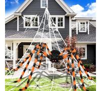 iZoeL Giant Spider Halloween Decorazioni Halloween Ragno 2 m Ragno Arancione 7 m x 5.5 m Grande Ragnatela 30 Mini Ragni 40 g Ragnatela - Decorazioni Casa/Interni/Esterni/Casa Stregata/Giardino
