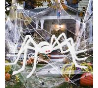 iZoeL Giant Spider Halloween Decorazioni Halloween Ragno 2 m Ragno Bianco 7 m x 5.5 m Grande Ragnatela 30 Mini Ragni 40 g Ragnatela - Decorazioni Casa/Interni/Esterni/Casa Stregata/Giardino