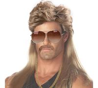 iZoeL Parrucca Mullet Uomo con Occhiali Barba Collana Anni 70 80 Discoteca