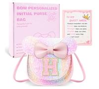izuzta Borsa per bambini da 1 2 3 4 5 6 7 8 anni carino topo orecchio fiocco borsa a tracolla regali di compleanno, Piccolo/Borsa glitterata/Lettera rosa, H, H