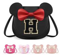 izuzta Borsa per bambini da 1 2 3 4 5 6 7 8 anni carino topo orecchio fiocco borsa a tracolla regali di compleanno, Grande/Borsa nera/Lettera nera, H, H