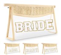 izuzta Borsa per trucco con lettera di trucco Boho trasparente per donne e ragazze, SPOSA