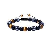 IZZY RELIC Bracciale unisex in pietra naturale, regolabile, stile macramé, perline da 8 mm, design elegante per uso quotidiano, 22.0 Centimeters, Pietra Pietra Cordino in nylon cerato nero, Ematite