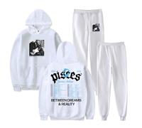 J Arthur The Pisces World Tour 2025 Felpa con cappuccio Pantaloni Jogger Set Due Pezzi Felpe+Pantaloni della Tuta Donna Uomo Set, bianco, 3XL