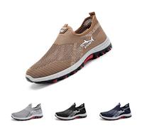 J-arvs Cooling Comfort Sneaker, Summer Breathable Comfy Mesh Soft Bottom Slip on Walking Shoes for Men (Coffee,32 1/9)