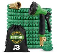 J&B XpandaHose - Tubo da giardino espandibile con supporto, resistente, resistenza superiore 3750D, nucleo in lattice a 4 strati, connettori in ottone extra forti e 10 ugelli spray con borsa (verde 50