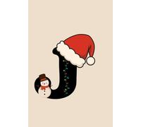 J Christmas Notebook | Personalized Initial Journal with Santa Hat & Snowman | Monogram Holiday Gift | Monochrome Minimalist Design | 400 Pages College Ruled