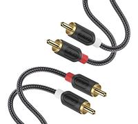 J&D 0,9 m Cavo RCA, cavo audio stereo RCA con 2 connettori, cavo 2 RCA maschio a 2 RCA maschio per sistema Hi-Fi, amplificatore, home theater, placcato oro e intrecciato in nylon [Serie Audiowave]