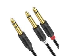 J&D 6.35 mm to 2 x 6.35 mm Cavo, Oro-Placcato [Serie AudioWave] Cavo Jack Splitter a Y 6.35mm 1/4" TRS Stereo a Doppio 6.35mm 1/4" TS Mono Insert Cavo Patch Cord Per Altoparlante, Amplificatore, 4.5M