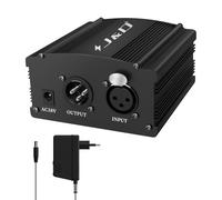 J&D Alimentatore Phantom 48V, Design a 1 Canale con Adattatore, Compatibile con Tutti i Microfoni a Condensatore, Ideale per Registrazioni Musicali Professionali e Uso in Studio, Nero