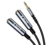 J&D Cavo adattatore a Y da 3,5 mm a Doppio 6,35 mm, 20 cm, Grigio | Connettore Stereo TRS Maschio da 1/8 di pollice a 2 prese Stereo TRS Femmina da 1/4 di pollice, Connettori Placcati in Oro