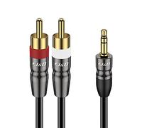J&D Cavo Audio Stereo 3,5 mm Jack Maschio a 2 RCA Maschio, Guscio in Rame Placcato Oro, Cavo RCA per Smartphone, Lettore MP3 e Tablet, 6 m