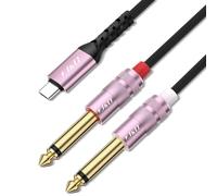 J&D Cavo Audio USB C a 1/4 pollice, Cavo USB Tipo C a Doppio 6,35 mm TS Aux Y Splitter per Smartphone, Tablet e così via, Compatibile con iPhone Serie 16/17, Galaxy S25/S24, Oro Rosa, 2,4 m