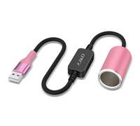 J&D Cavo Convertitore USB A Maschio a Presa Accendisigari 12V Femmina, 30 cm, Adattatore 12V 18W, Compatibile con Dash Cam, GPS, Strisce LED Auto, Rosa