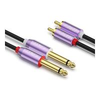 J&D Cavo Doppio 1/4 di Pollice TS a Doppio RCA, Guscio in Lega di Alluminio Viola e Connettore Placcato in Oro 2x6,35 mm Maschio TS a 2 RCA Maschio Cavo Adattatore per Mixer Amp, 4.6 M