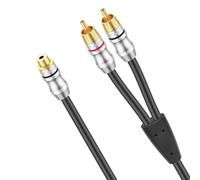 J&D Cavo RCA/Phono, Adattatore Y Stereo Placcato Oro da RCA Femmina a 2 Maschio, per Subwoofer, HDTV, Lettore DVD, Home Theater, Sistemi Hi-Fi, Altoparlanti, 0,3 Metri