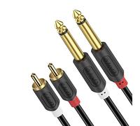 J&D RCA a Jack 6.35mm Cavo, Dual 1/4" TS maschio a doppio RCA maschio Cavo di interconnessione, Oro-Placcato [Serie AudioWave] Stereo Audio Lead per amplificatori, tastiera, DVD, altoparlanti- 1.8 m