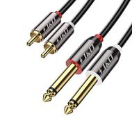 J&D RCA a Jack 6.35mm Cavo, Oro-Placcato Copper Shell 2 x Jack (1/4 pollice) Maschio TS a 2 RCA Maschio Adattatore per Ricevitori AV, Altoparlanti, Sistemi Audio Domestici, Amplificatori, 6 Meter