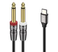 J&D USB C a Doppio 6,35 mm 1/4 Pollice TS Cavo Audio Stereo Y Splitter, Compatibile con iPhone 16/17 Series, Galaxy S25/S24 Amplificatore Cassa e Mixer, 1 m