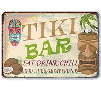 J.DXHYA Targa da parete in latta con scritta in inglese "Tiki Bar S e decorazioni" per ristoranti all'aperto all'esterno del patio per la casa Bar Cafe Man Cave Tiki Hut Accessori per bar vintage 20 x 30 cm