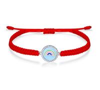 J.Endéar Bracciale Arcobaleno fortunato Argento 925 per Ragazza Adolescente, Corda Intrecciata Bracciale Smalto Colorato Charm Regolabile 16 + 8cm, Gioielli Fatti A Mano Donna Regalo, Rosso