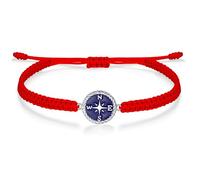 J.Endéar Bracciale Bussola Argento 925 per Donna Ragazze, Corda Intrecciata Bracciale Gioielli Smalto Blu Navy Fatti a Mano, Viaggio Avventura Laurea Amicizia Regalo per Adolescenti, Rosso