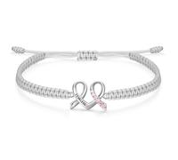 J.Endéar Bracciale Consapevolezza Cancro per Donna Argento 925 Zirconi, Bracciale Corda Grigio Regolabile per Ragazze, Fede Regali Ispiratori per Lei