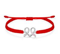 J.Endéar Bracciale Consapevolezza Cancro per Donna Argento 925 Zirconi, Bracciale Corda Rosso Regolabile per Ragazze, Fede Regali Ispiratori per Lei