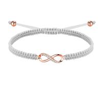 J.Endéar Bracciale Corda Fortuna, Oro Rosa Bracciale Infinito Argento 925 con Zircone per Donna, Gioielli Intrecciati Ragazza, Bracciale Adolescente Regolabile, Grigio